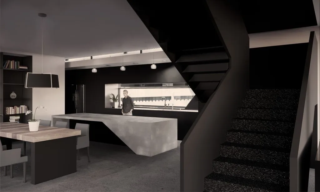 Rendered interior of the Ross House kitchen
