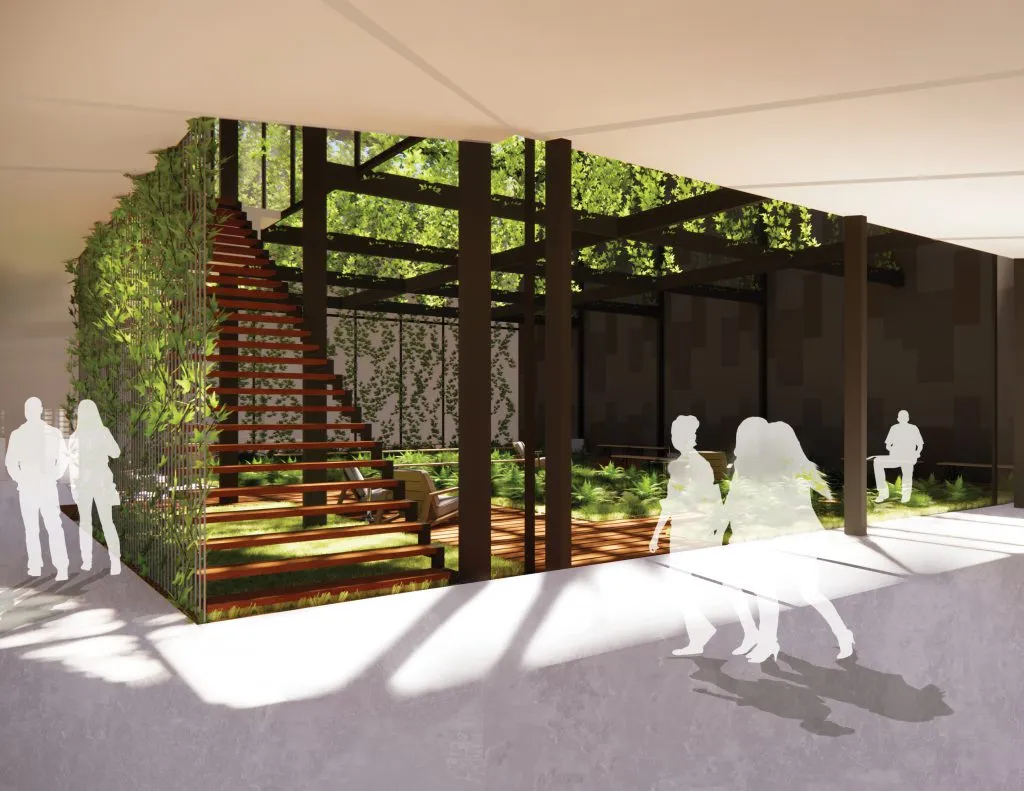 Detail rendering of the building's facade