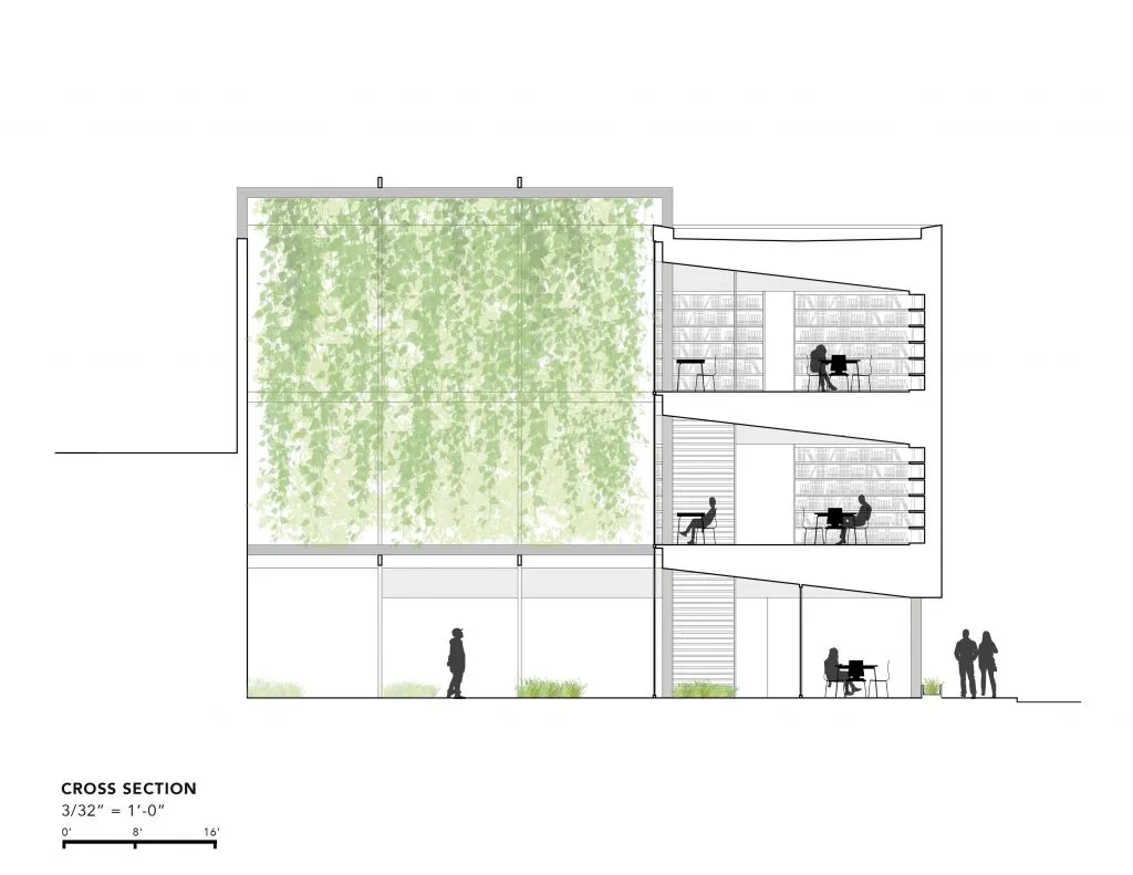 Interior rendering of the archive stacks