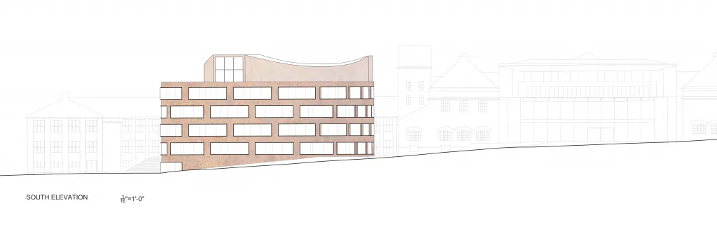 Site elevation study with model texture, view one
